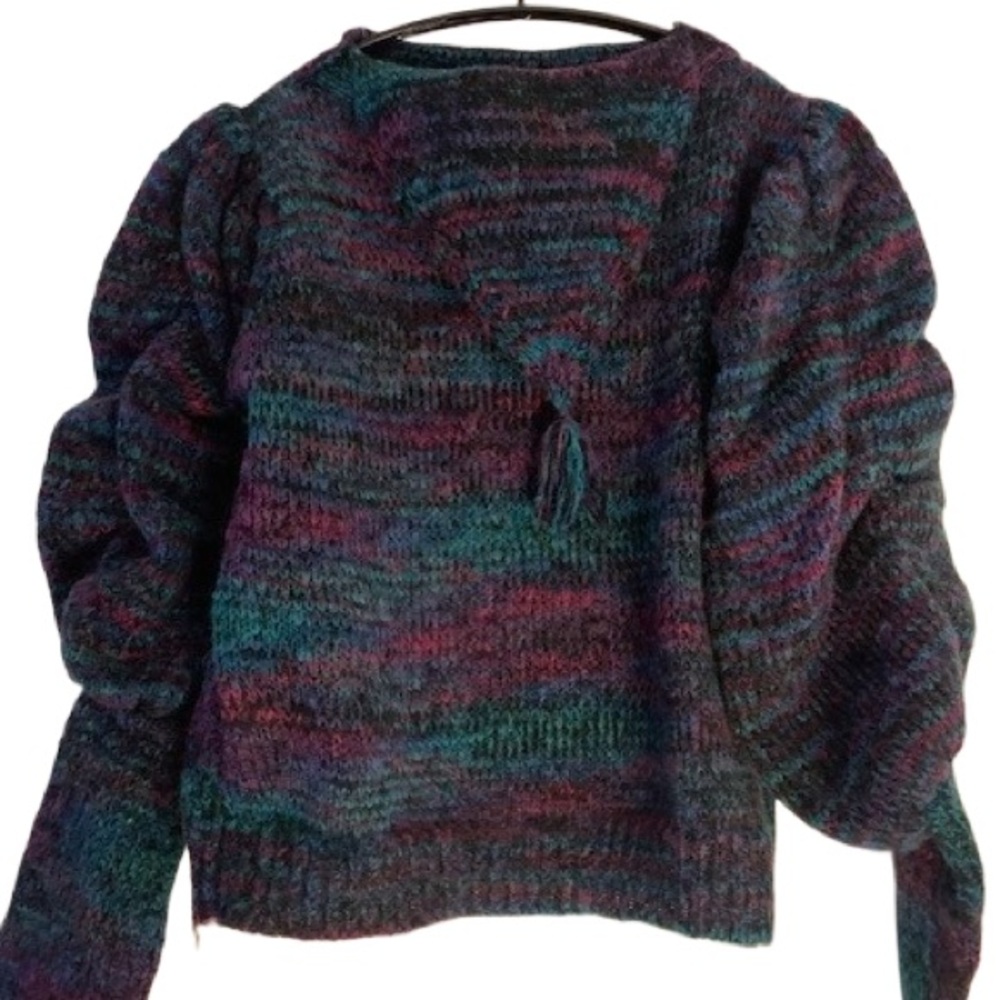 Vintage 80’s Gitano Multi Color Knit Sweater Puff Sleeves Tassle Neck Size S/M - Picture 2 of 10
